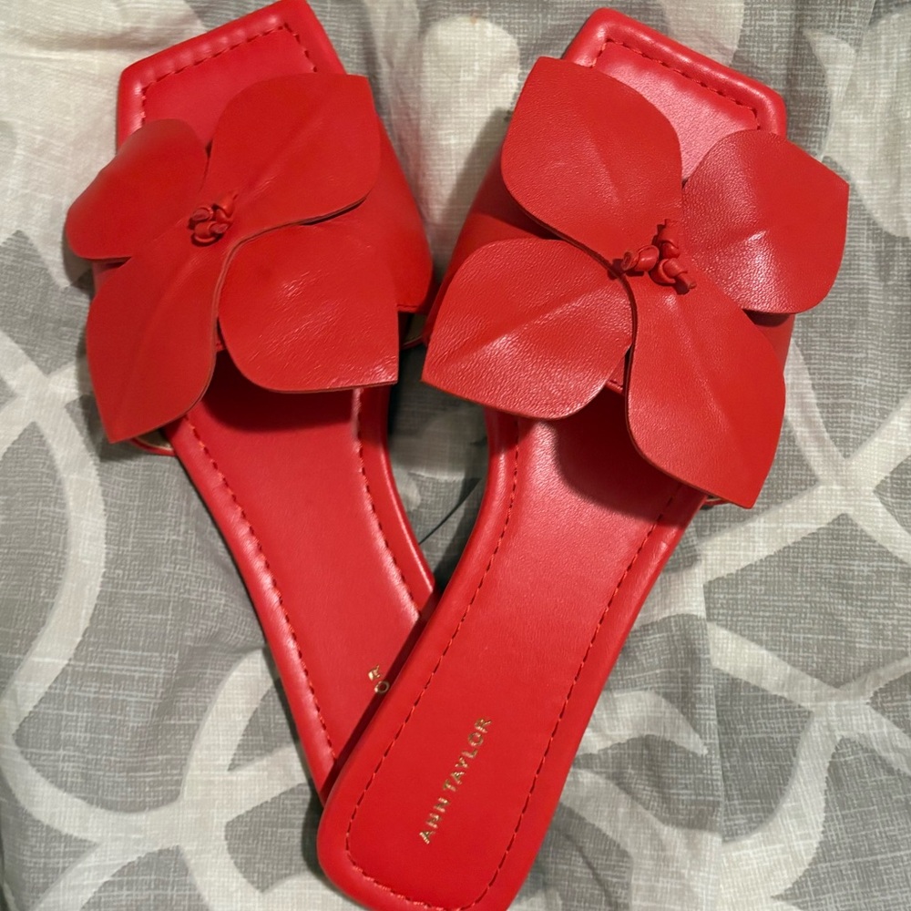 Ann Taylor Leather Flower Flat Sandals - Picture 2 of 4